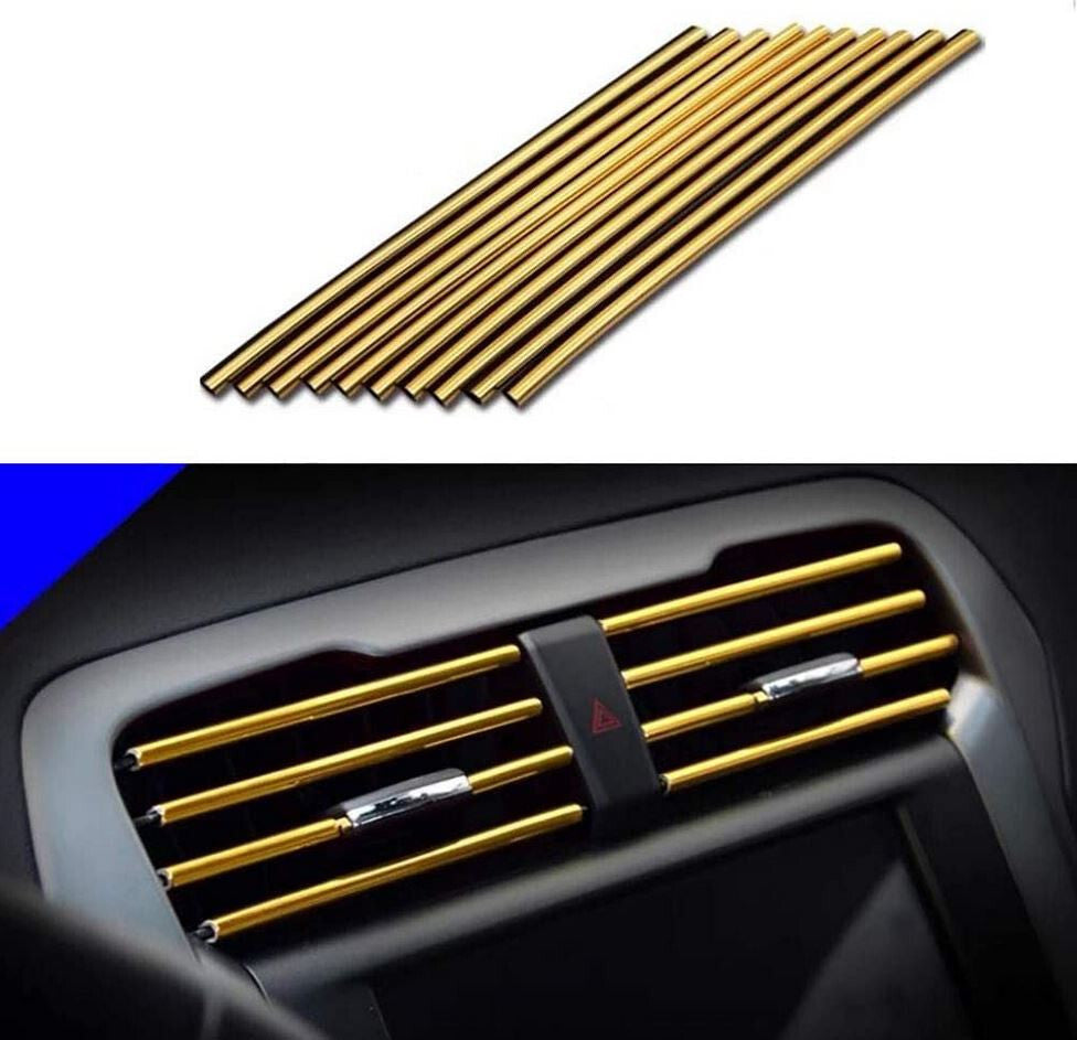 10-Piece Car Air Conditioner Socket Decorative Molded Trim Strips in Gold, Suitable for Toyota