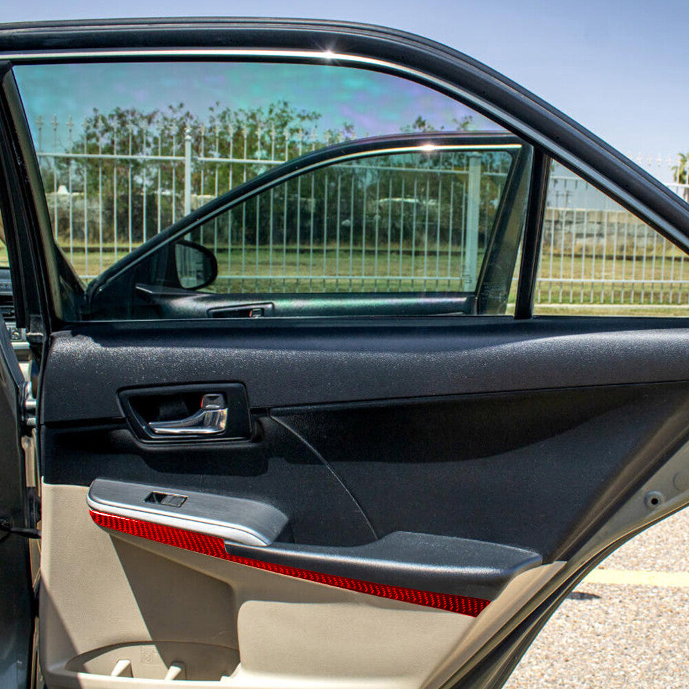 Red Carbon Fiber Interior Rear Door Panel Cover Trim Strip for Toyota for Camry