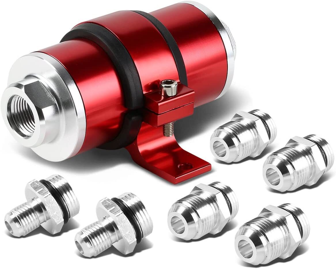 50mm High Flow Aluminum Fuel Filter Racing Accessory AN6/810 Adapter + Bracket