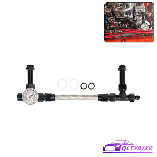 For Holley Carburetor 4150 Pressure Gauge AN8 Braided Dual Carb Fuel Line Black