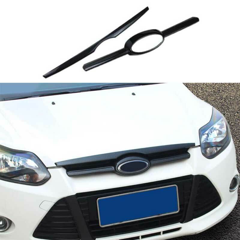 ABS Carbon Fiber Front Engine Hood Center Grille Strip 2P for Ford Focus 12-2014