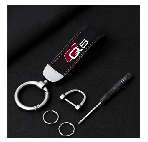 Black and red suede car keychain/key ring/horseshoe buckle accessory for Audi Q5.