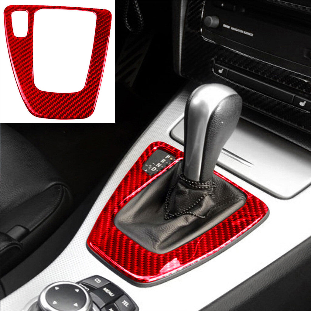 The red carbon fiber gear shift cover is suitable for BMW 3 Series E90 E92 2005 - 2012.