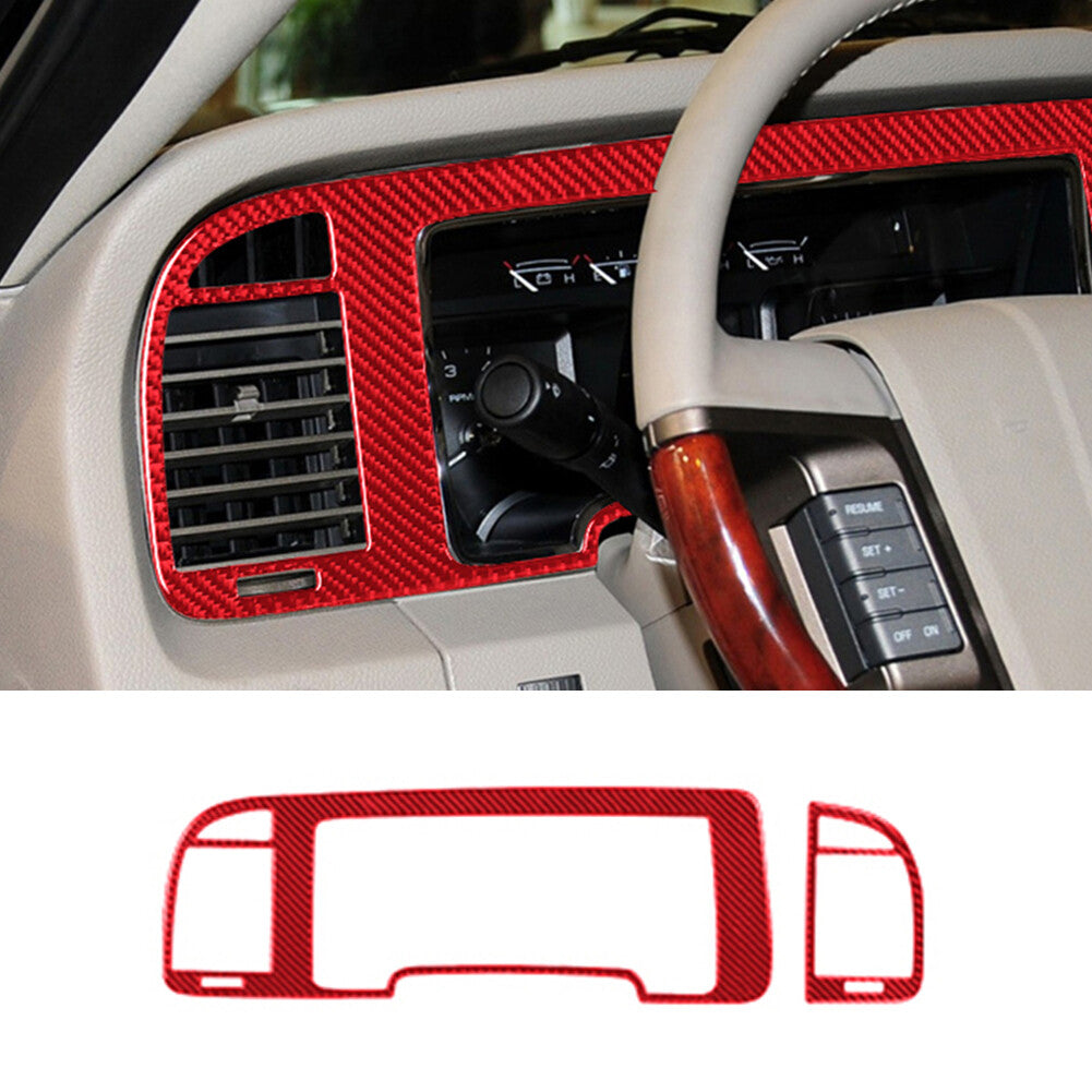 2x Red Carbon Fiber Speedometer Trim Cover for Lincoln for Navigator 2007-2014
