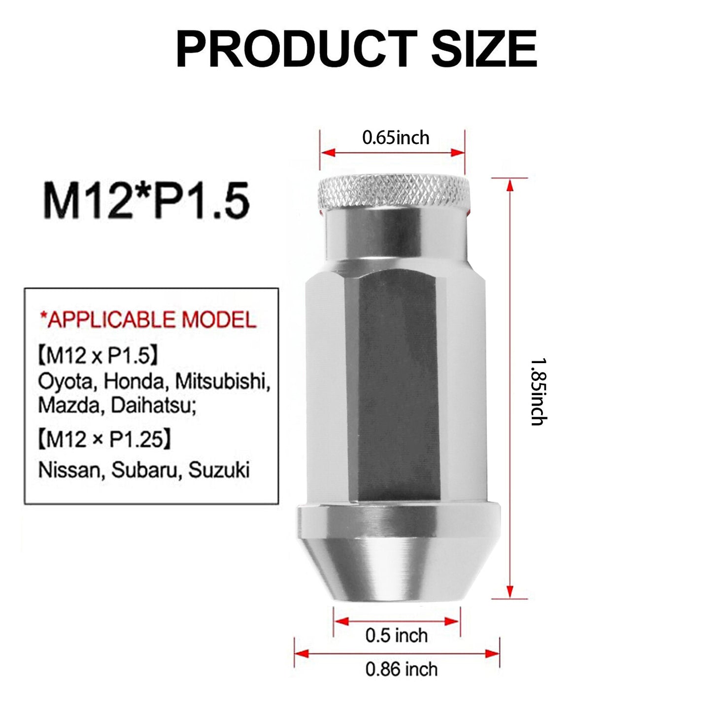 20pcs Silver Racing Extended Open End Tip Steel Wheel Lug Nuts M12x1.5+ Adapter