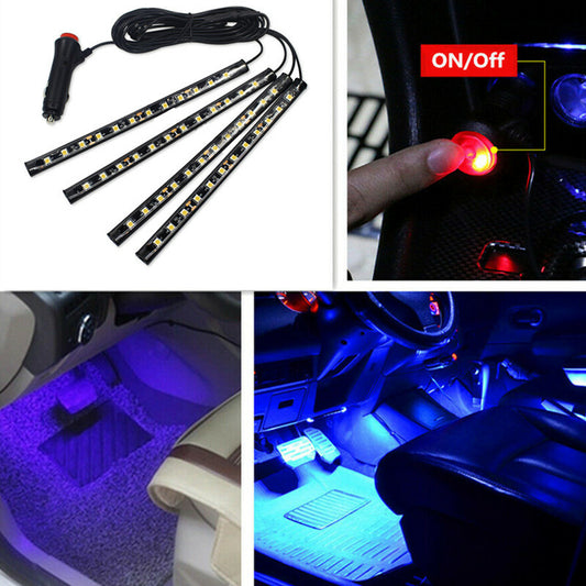 Car BLUE 12 LED Footwell Interior Floor Decorative Atmosphere Light Neon Lamp