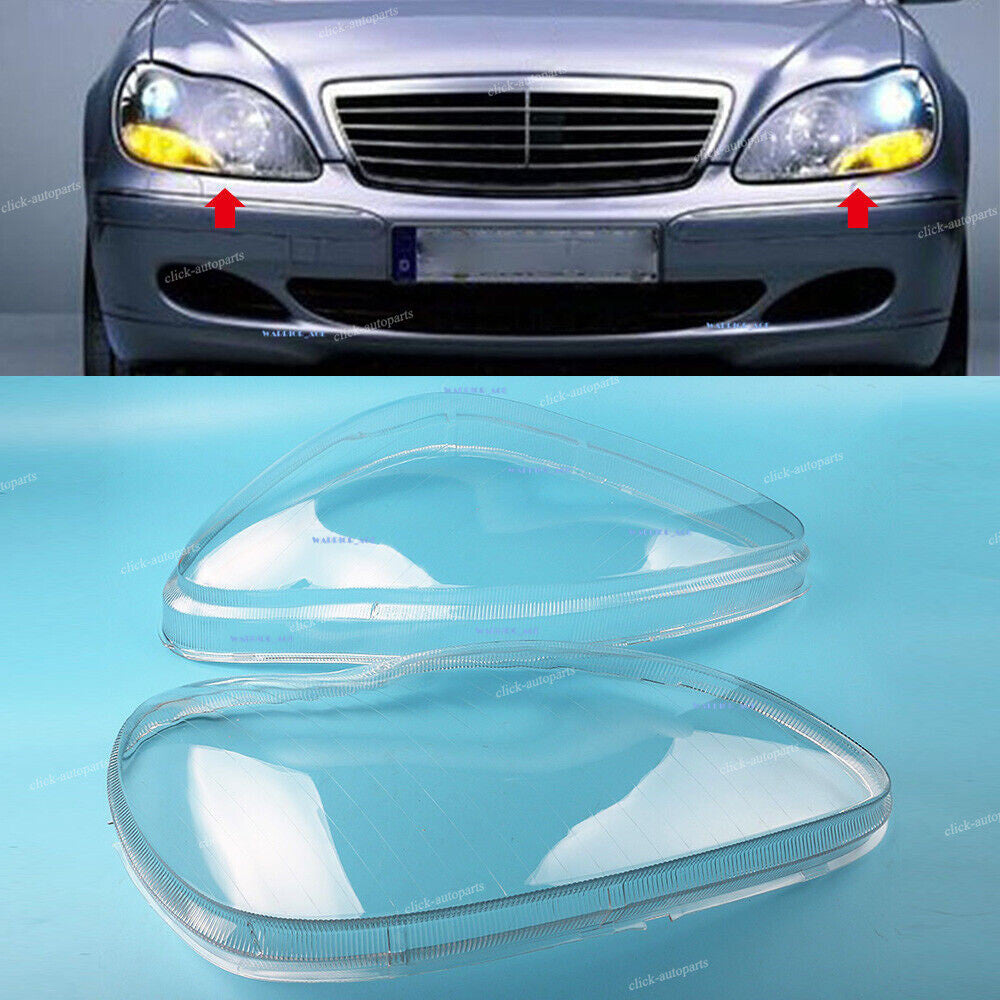 Front Left+Right Headlight Clear Lens Cover For 98-05 for Mercedes for Benz W220 S Class