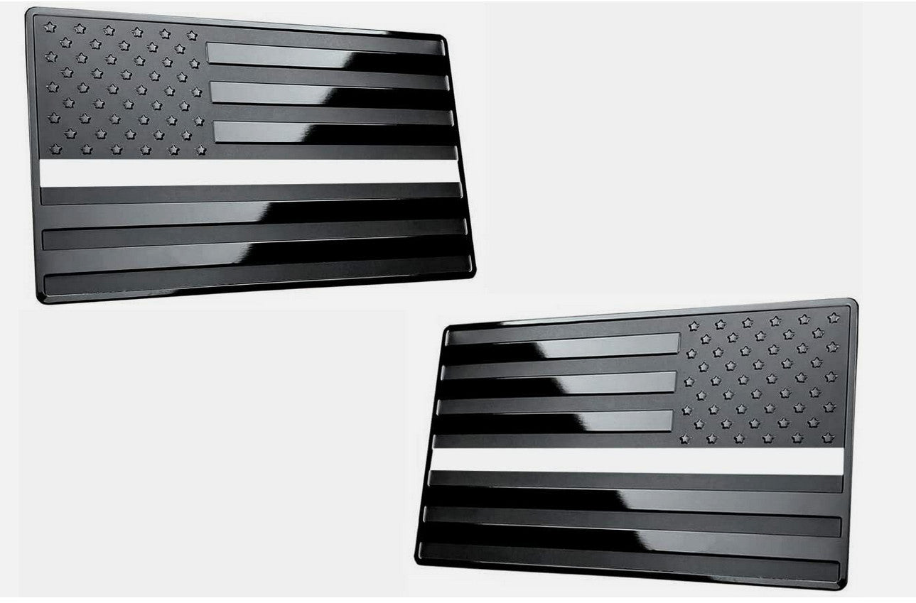 2-Piece Car Side Fender Rear Trunk Badge Stickers, Black and White, American Flag,  for ford