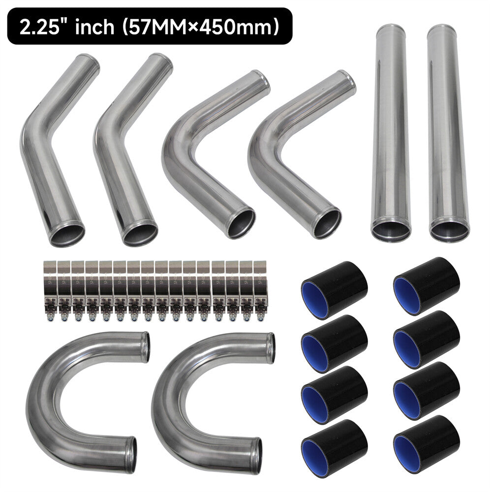2.25 57mm Universal 8Pcs Intercooler Pipe Piping + Silicone Hose T-Clamp Kit