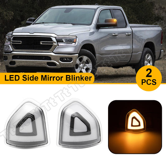 Transparent LED Side Mirror Lights and Turn Signals for Dodge for Ram 1500 2500 3500 (2010-2023)