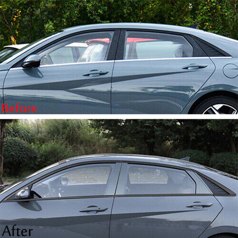 for Hyundai for Elantra 2021-2023 Carbon Fiber Steel Window Molding Strip Cover Trim
