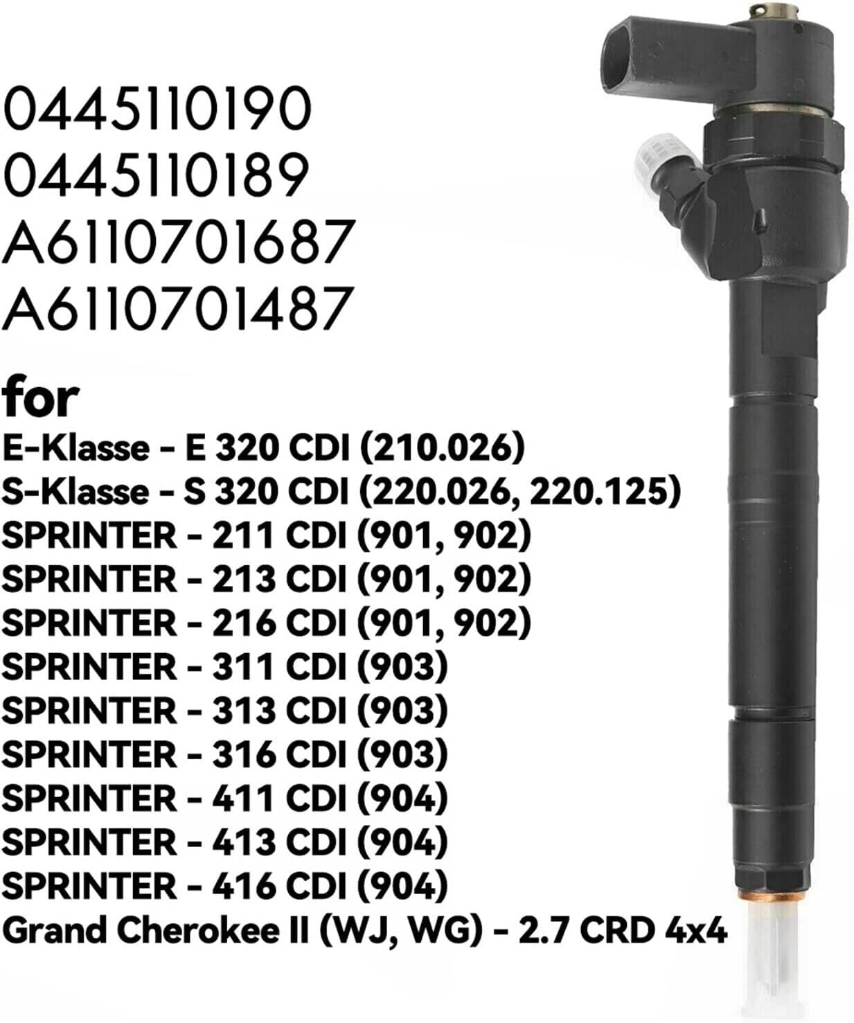 Diesel Common Rail Fuel Injector Assembly 0445110190 for Mercedes-Benz Sprinter