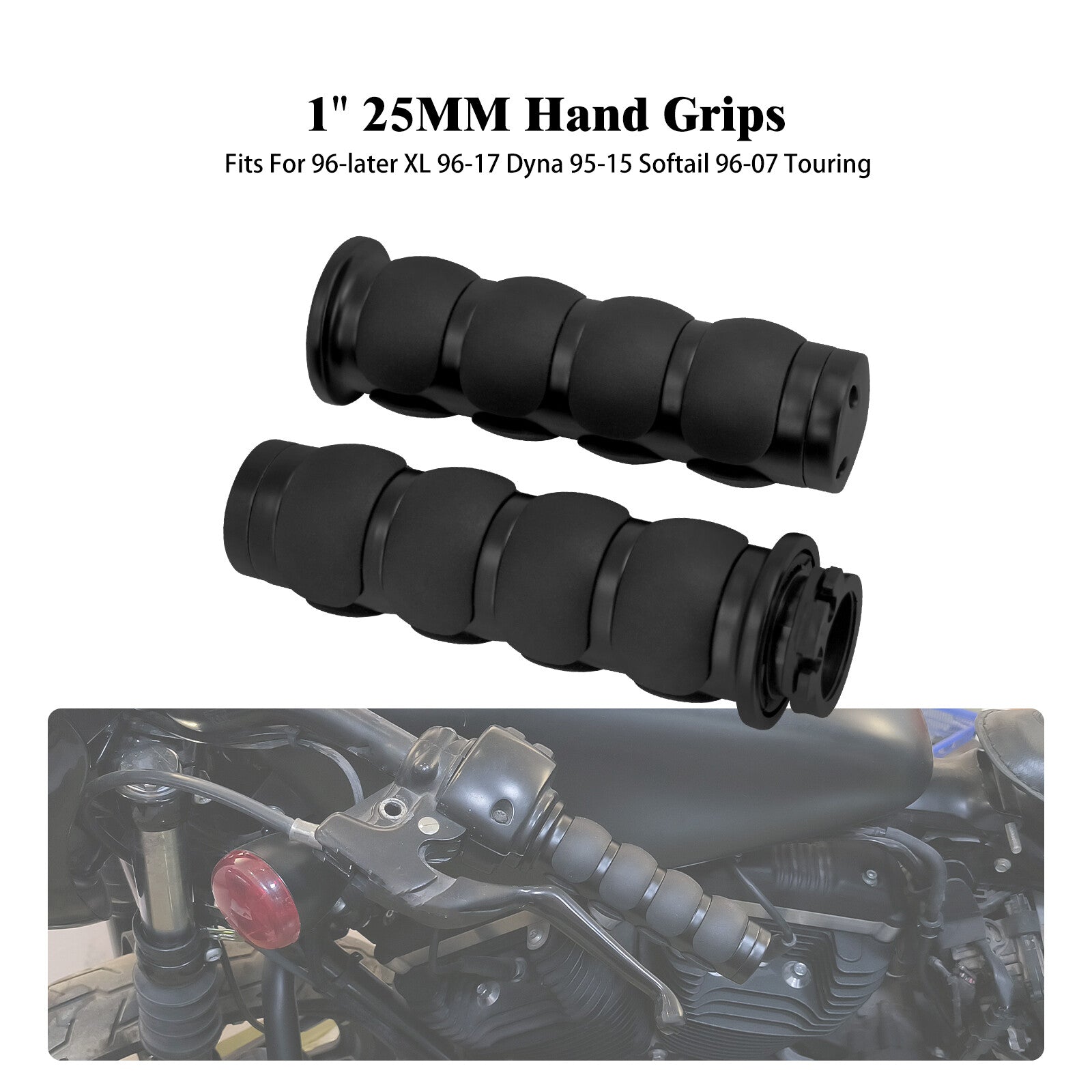 Black 1 Non-Slip Rubber Handlebar Hand Grips for Harley for Honda for Yamaha for Kawasaki