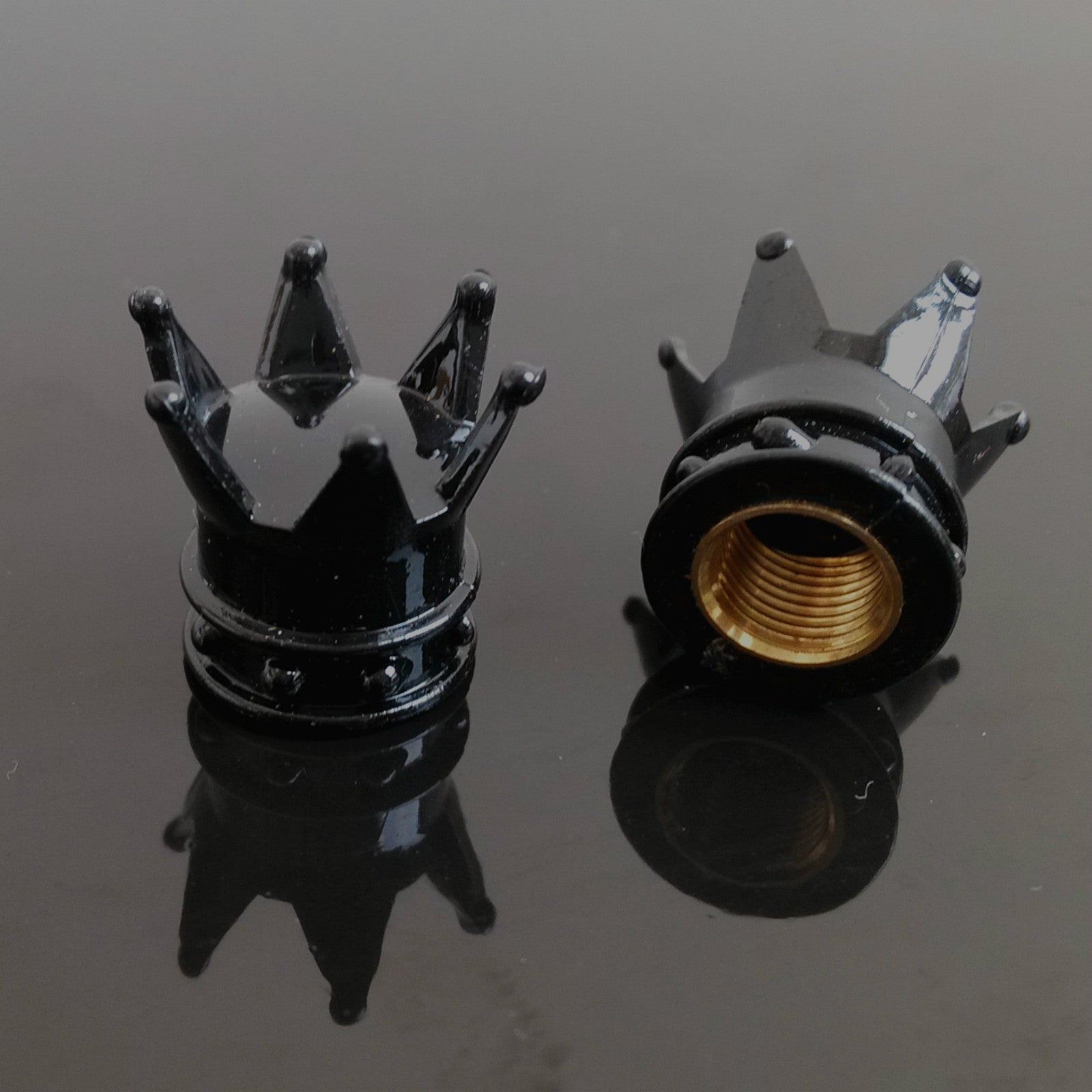 4x Black kings Crown Tyre Tire Wheel Valve Stems Air Dust Cover Cap