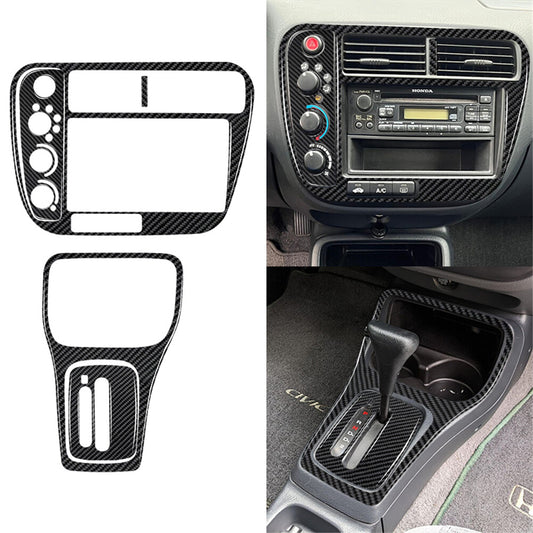 5Pcs Carbon Fiber Center Console Panel Cover Trim for Honda for Civic 1999-2000