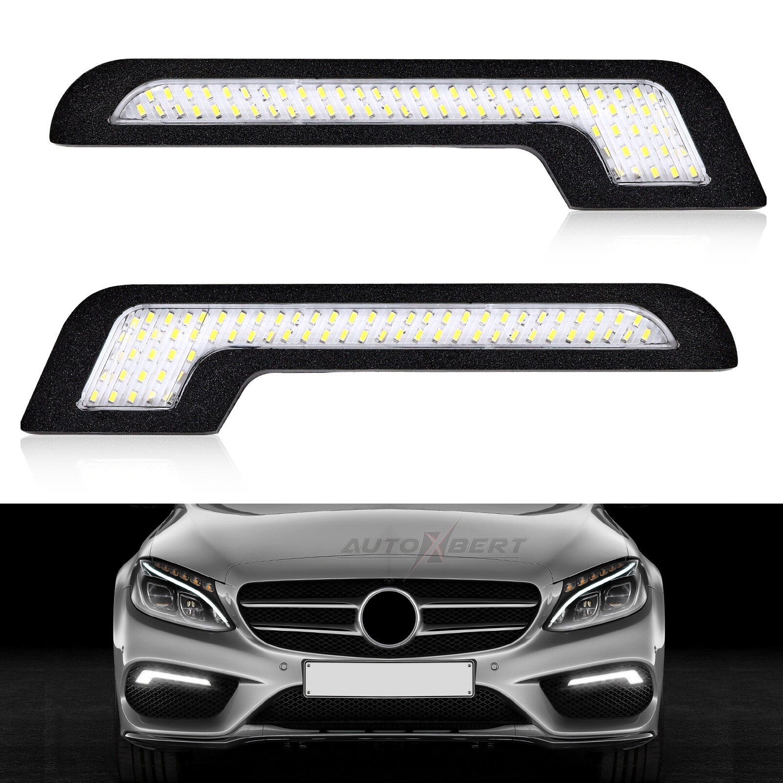 2x Daytime Running Light LED White Light L-Shape Strip With Back Sticker 12V DRL