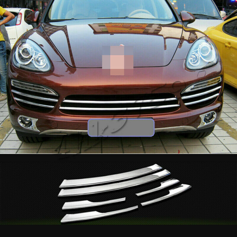 Chrome for Porsche for Cayenne 2011-2014 Front Grille Grill Decor Molding Trim Cover