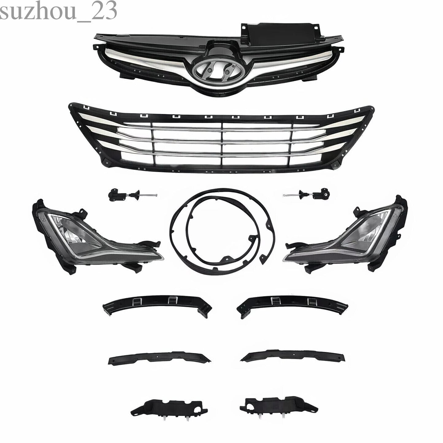 11PC for Elantra 2014-2016 Front Chrome Grille Mesh Fog lamps Bumper Bracket Kit