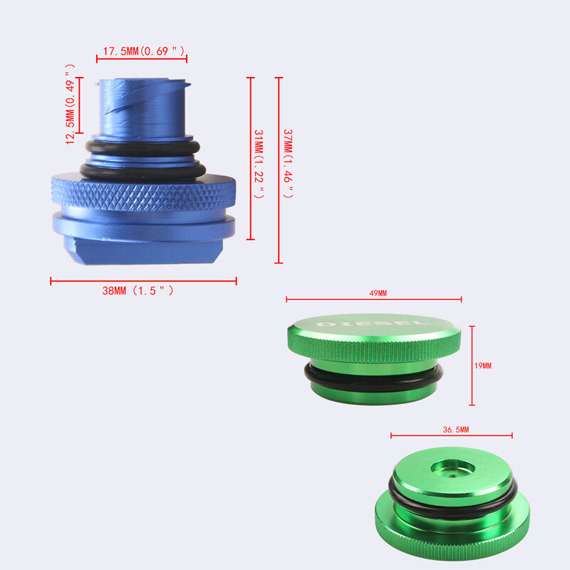 For 2013-2018 for Dodge for Ram Green Diesel Fuel Tank Caps Blue DEF Cap Aluminum