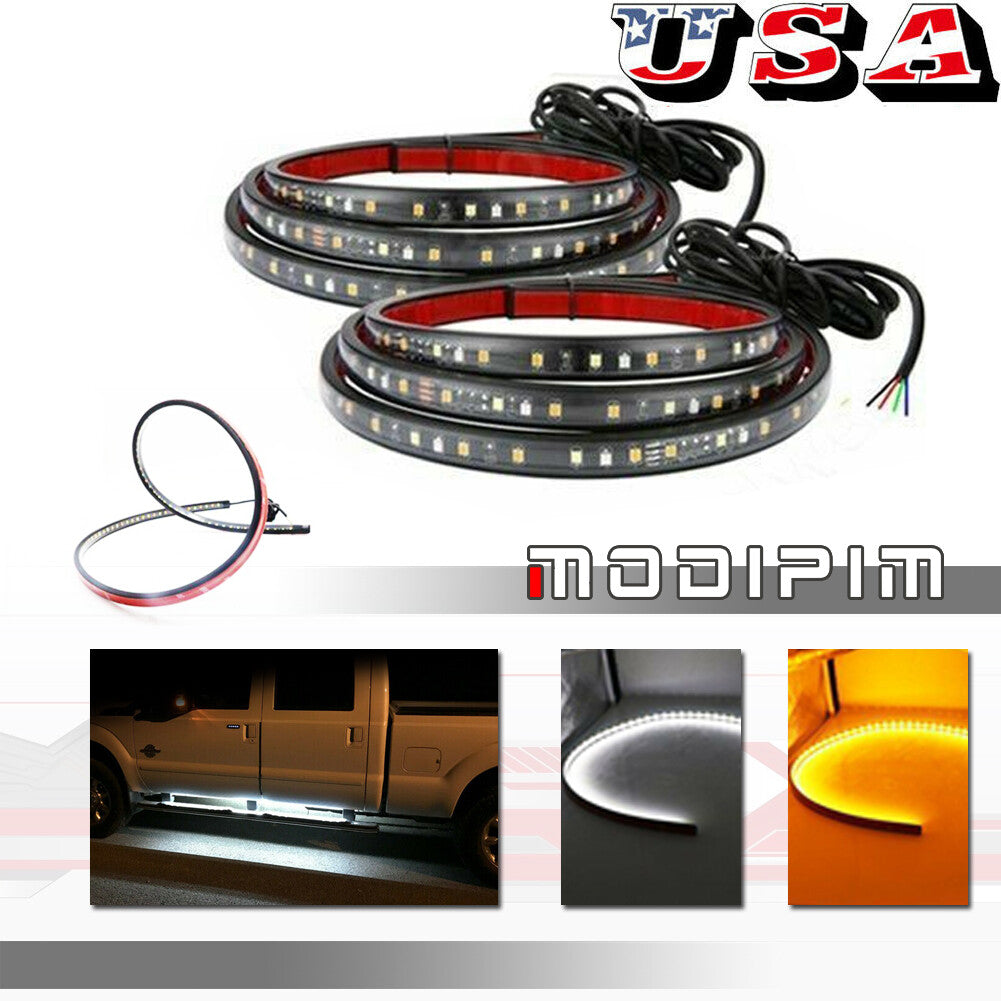 2 x 60-inch white/amber LED strip pedal lights suitable for trucks and SUVs