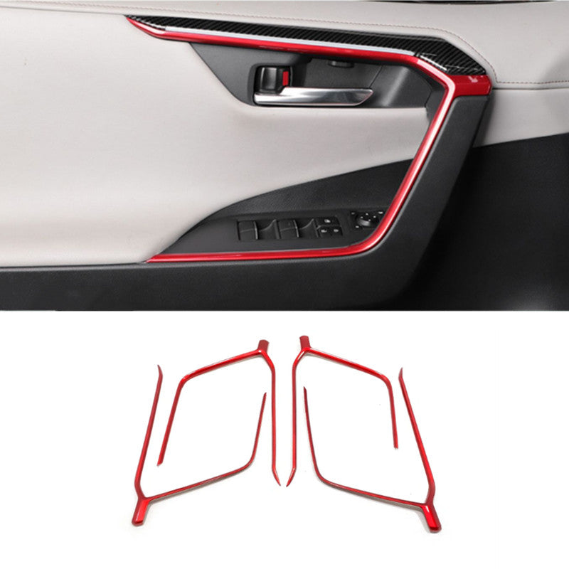 Red Interior Door Decoration Strip Cover Trim for Toyota RAV4 2019-2023
