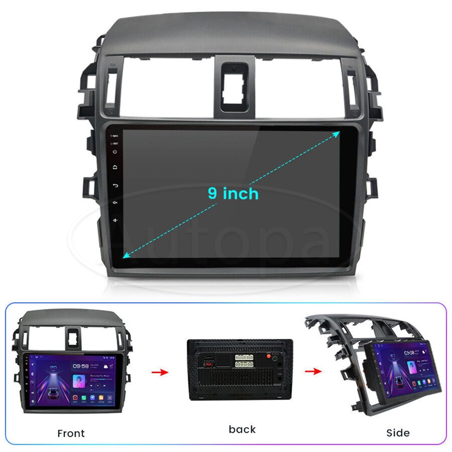 9 CarPlay Android 12 Car Stereo Radio Player GPS Navi For 06-13 for Toyota for Corolla