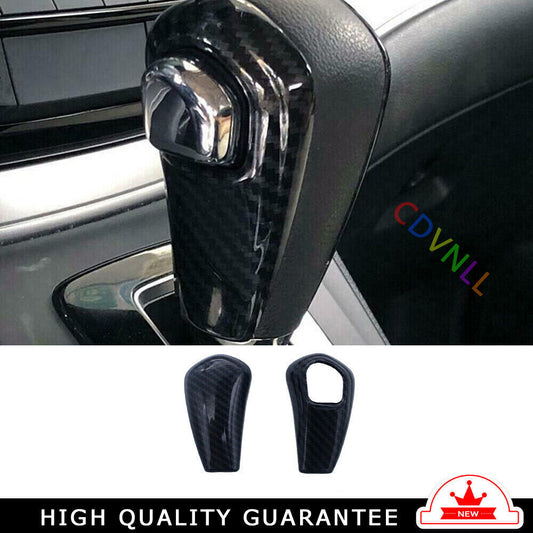 Gear Shift Knob Head Cover Trim 2PCS Fit for Honda CRV CR-V 2012-16 Carbon Fiber