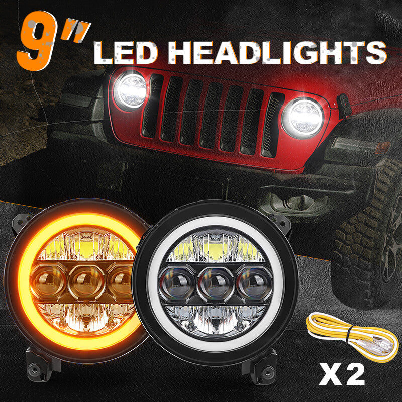 2Pcs 9 Round LED Headlights Fit for Jeep for Wrangler JL Gladiator JT 2018-2023 NEW