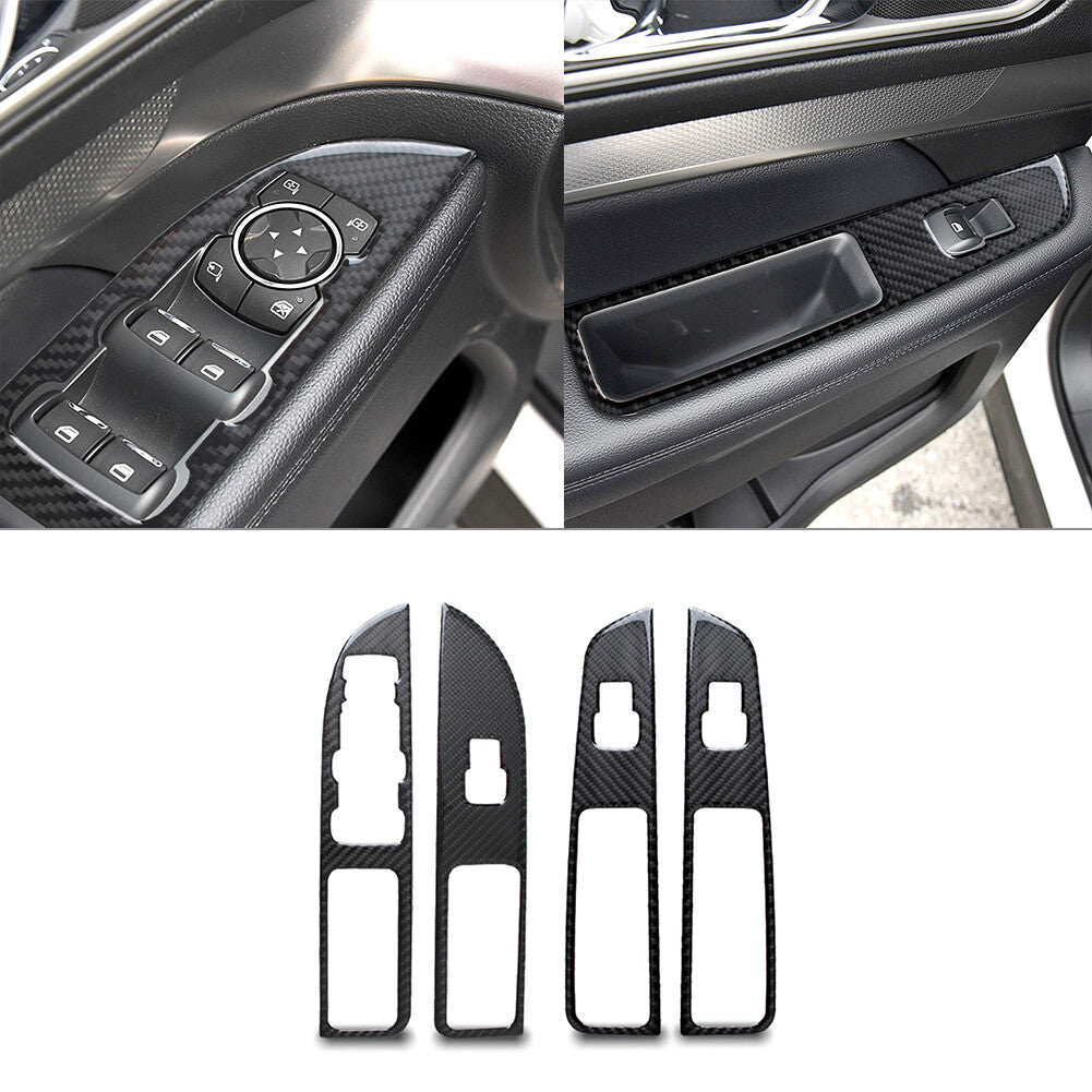 4x Carbon Fiber Car Window Switch Panel Cover Trim Black for Ford Explorer 2013+