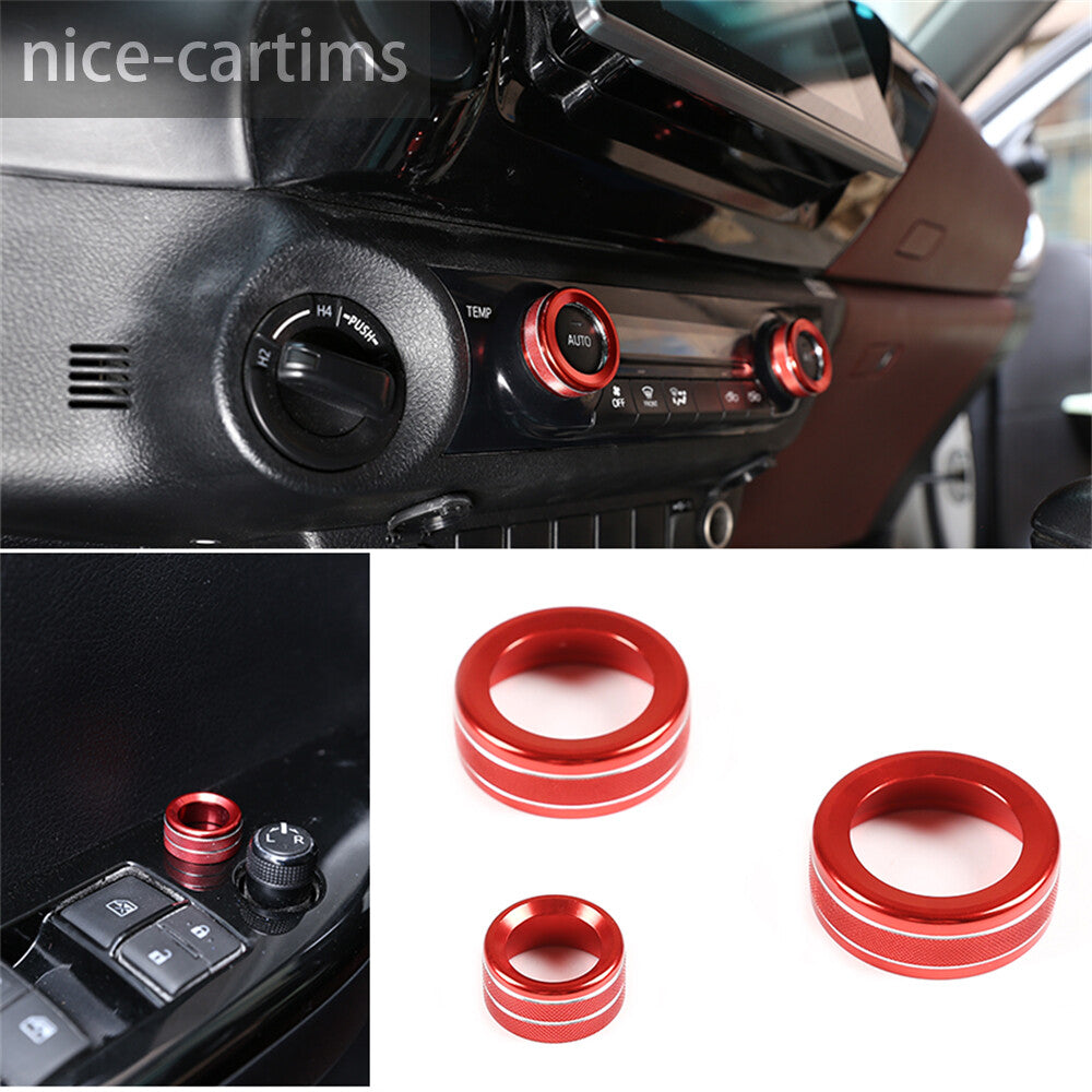For T@yota Hilux Revo 2015+Red Alloy Air Condition /Mirror Adjust Knob Ring Trim