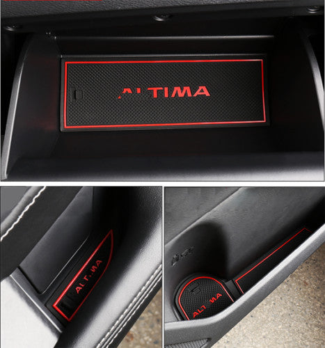 Red Non-slip Door Slot Pad Cup Holder Rubber Mat Kit For 2019-2022 for Nissan Altima