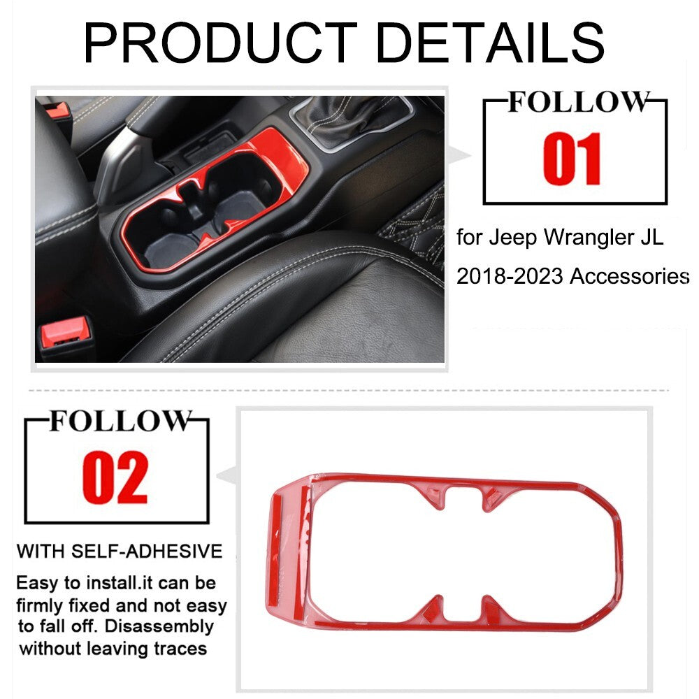 Red ABS Front Water Cup Holder Cover Trim Decor for Jeep for Wrangler JL 2018-2023