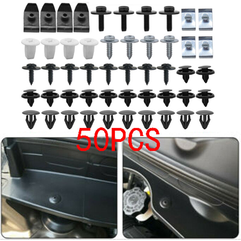 50-piece pack of plastic car bumper mudguard screws and rivets - promotional rivet clips