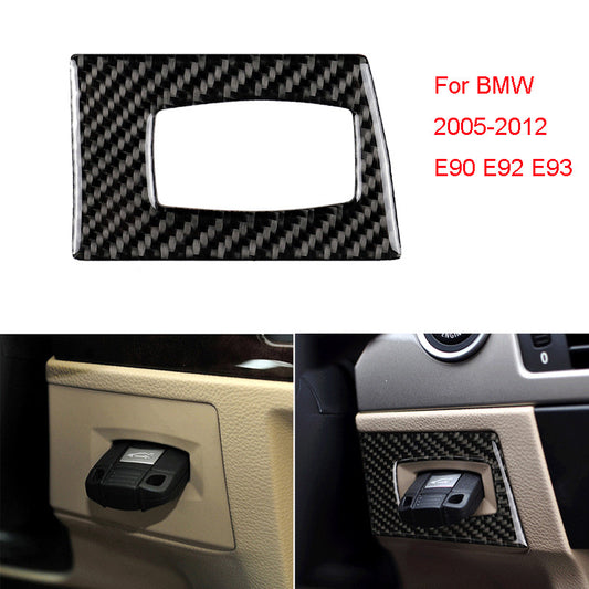 1x Carbon Fibre Engine Start Key Full Trim for BMW 2005-2012 E90 3 Series