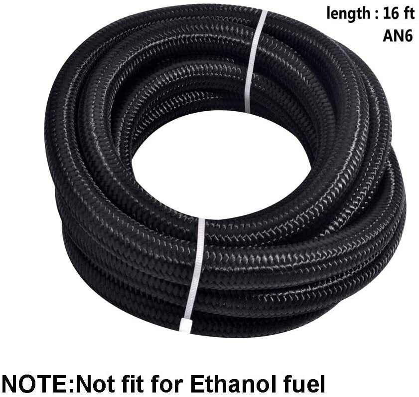 20ft 6AN Black Nylon and Stainless Steel AN6 Braided Oil Fuel Connector Hose