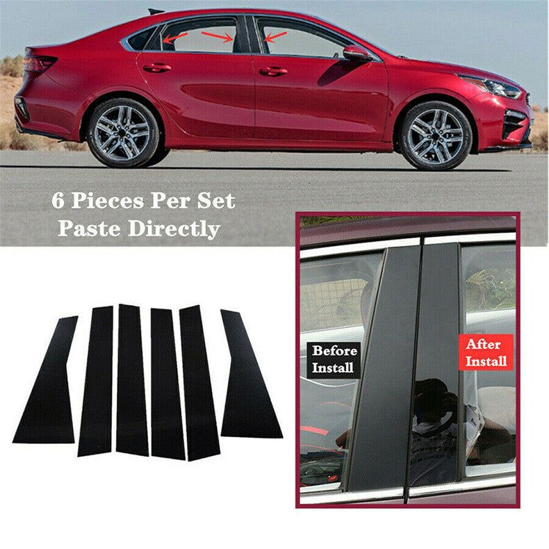 for Kia Forte 2019-2021 6pc Black Pillar Posts Set Door Trim Piano Cover Kit