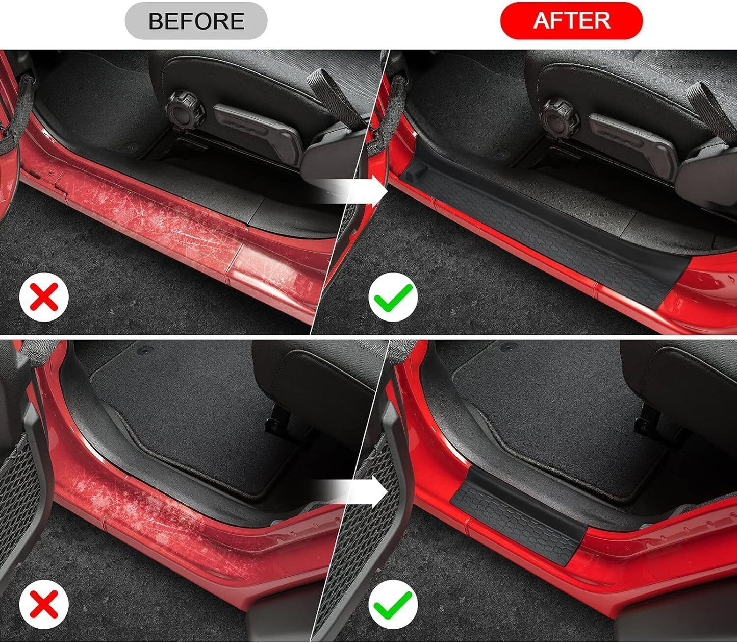 Set of 4 for 2018-2024 for Jeep for Wrangler JL JLU Door Sill Guard Protector Accessory