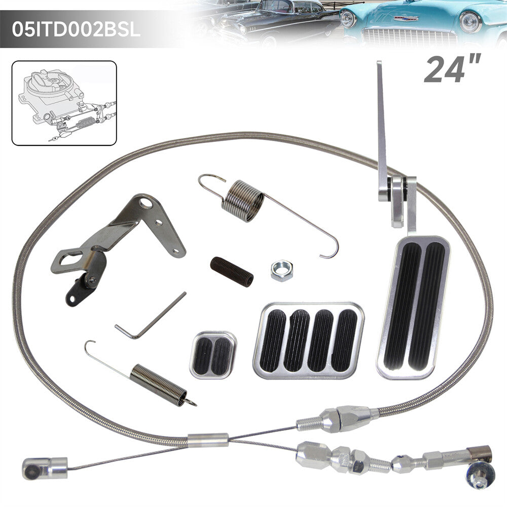 Aluminum Gas Pedal w/Brake +Clutch Pad  24 Throttle Cable Bracket Spring Kit