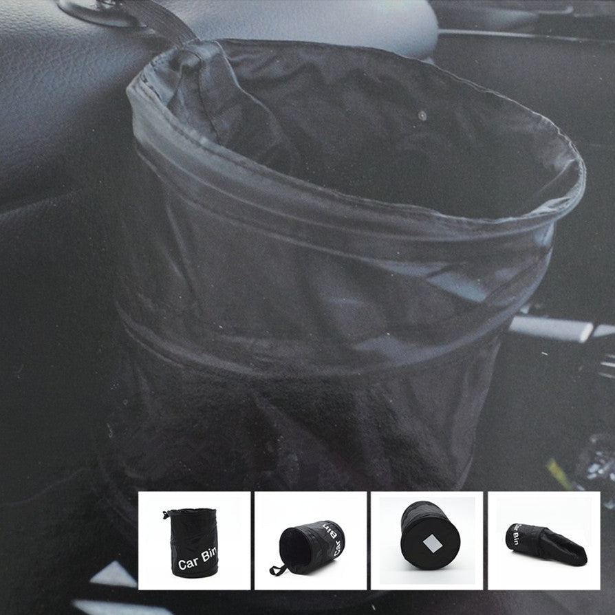 Black Car Trash Can Garbage Wastebasket Ashcan Rubbish Box Bag Dust Foldable Bin
