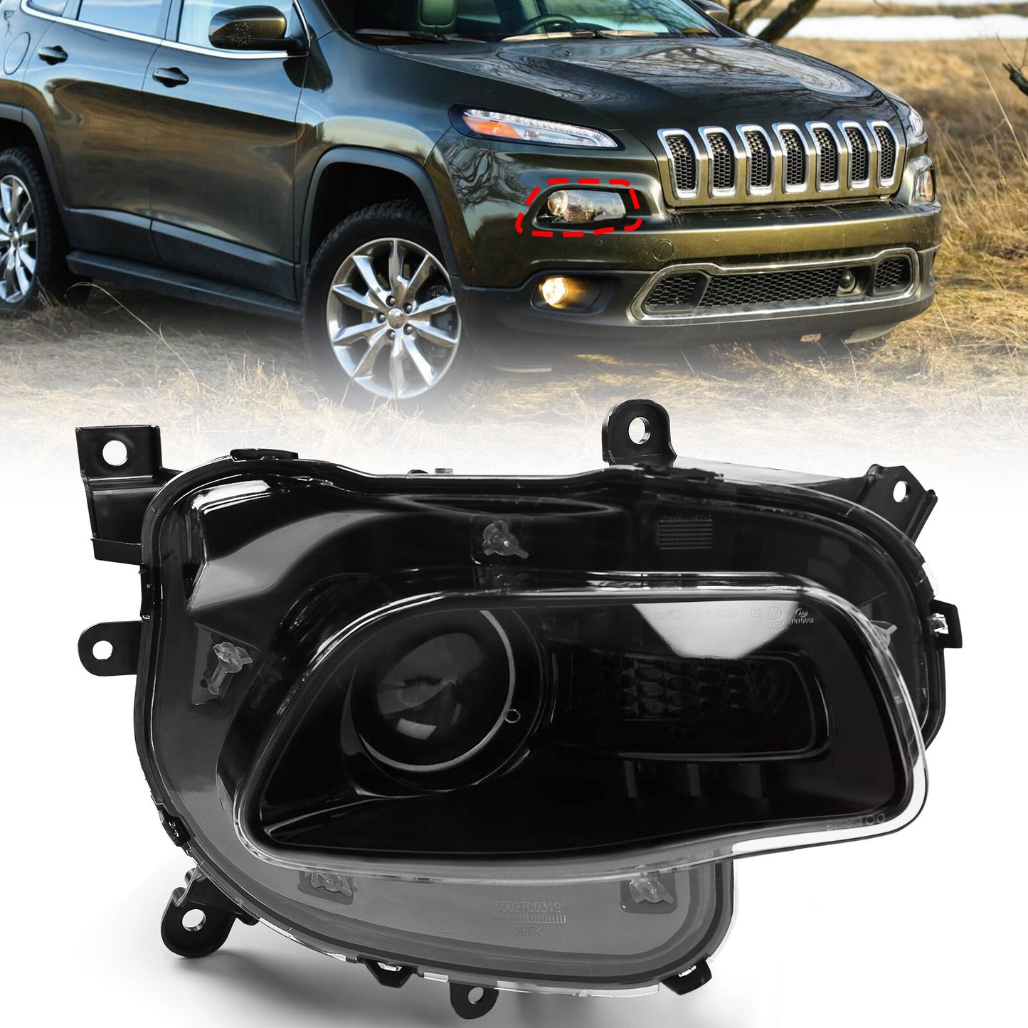 For 2014-2018 for Jeep Cherokee Halogen Black Headlight Headlamp Passenger Right