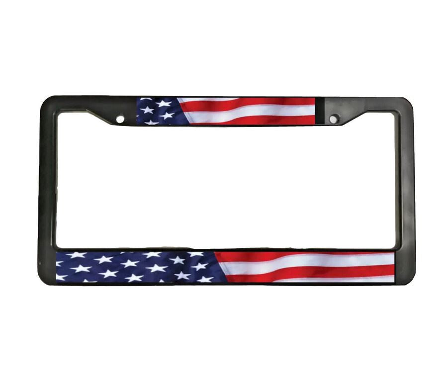 Black American flag logo on front and rear boots of for Saab for Smart 1x car license plate frame cover.