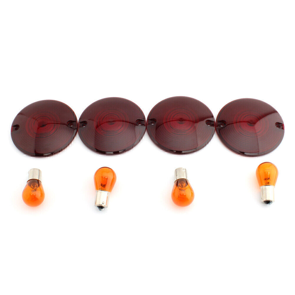 Turn Signal Light Lens Cover w/ Amber Bulbs Fit for Harley Road/ Road King 69308-02