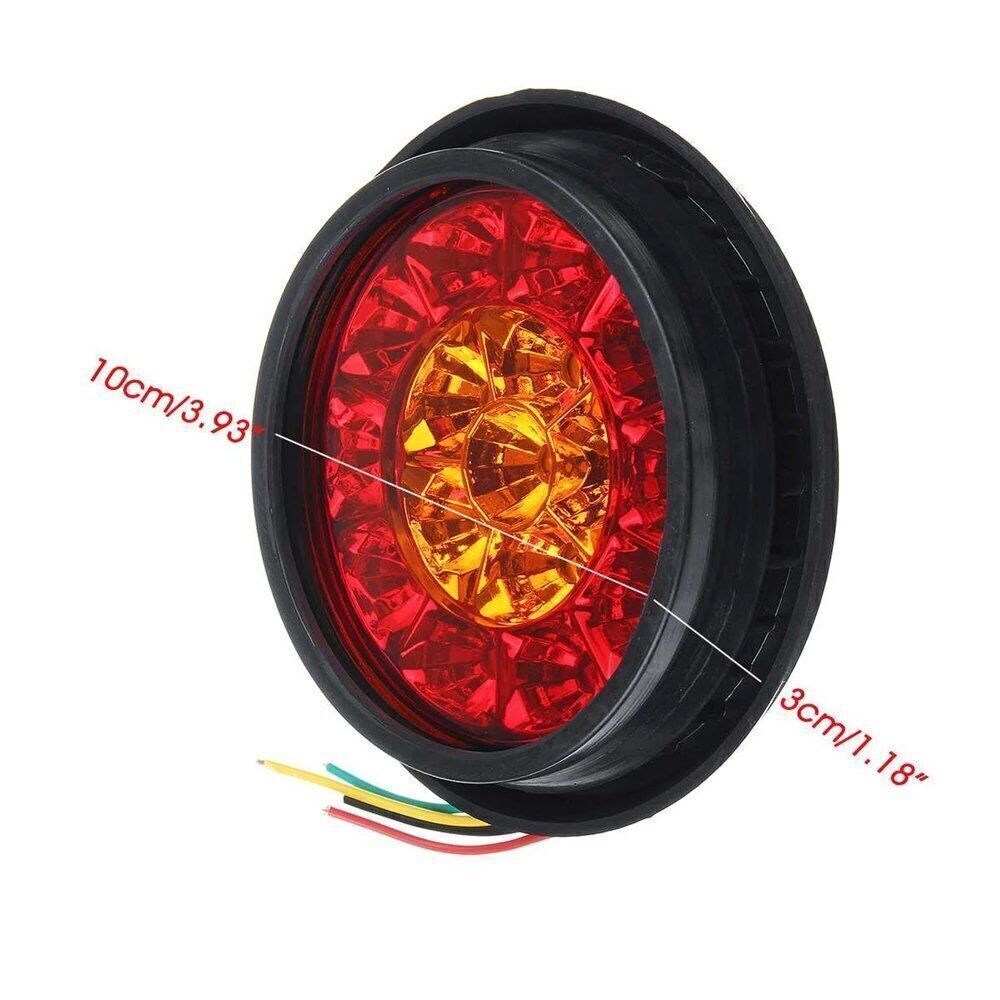 2x 4Inch Round Red/Amber 16 LED Truck Trailer Brake Stop Turn Signal Tail Lights