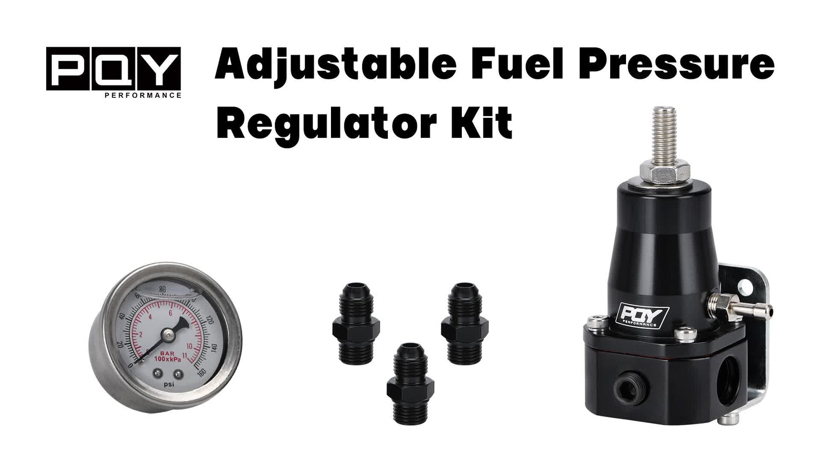 BLACK Aluminum Adjustable FPR AN6 14-36PSI Fuel Pressure Regulator with Gauge