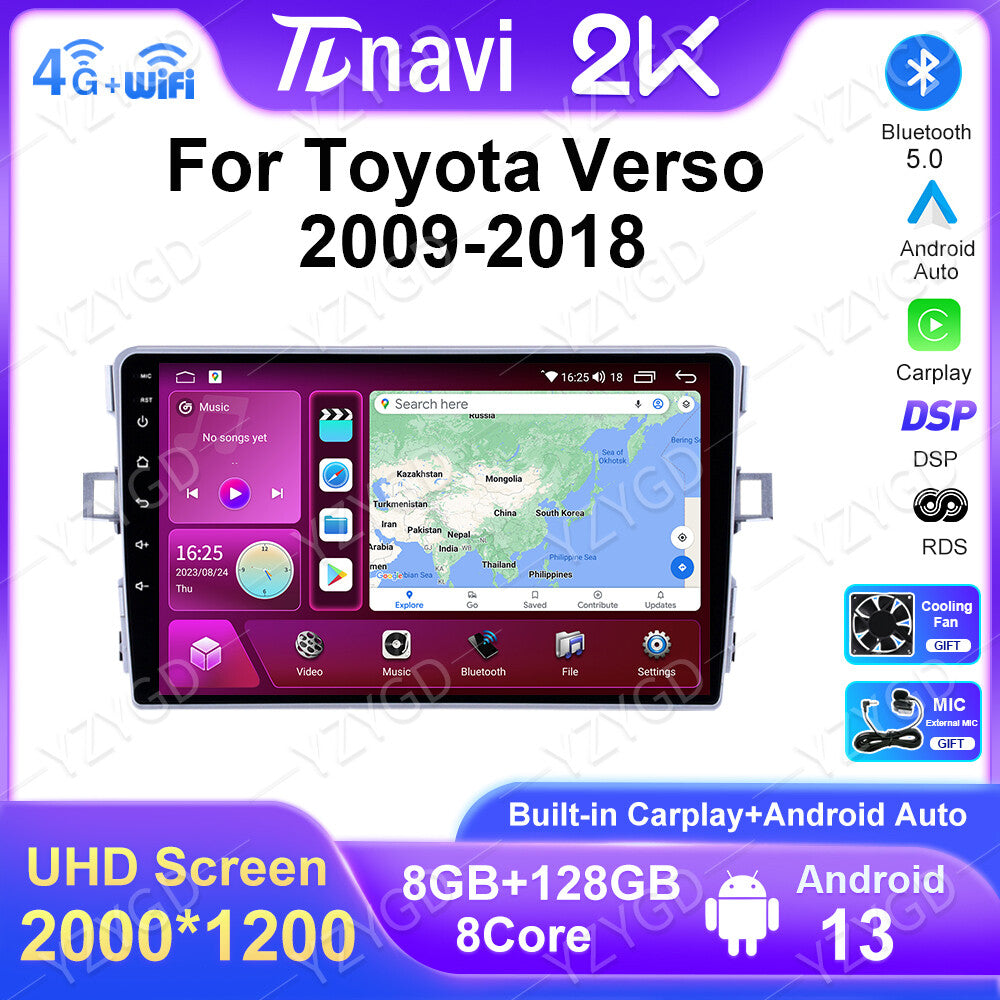 for Toyota Verso 2009-2018 Car Radio Multimedia Player Carplay GPS Stereo Screen