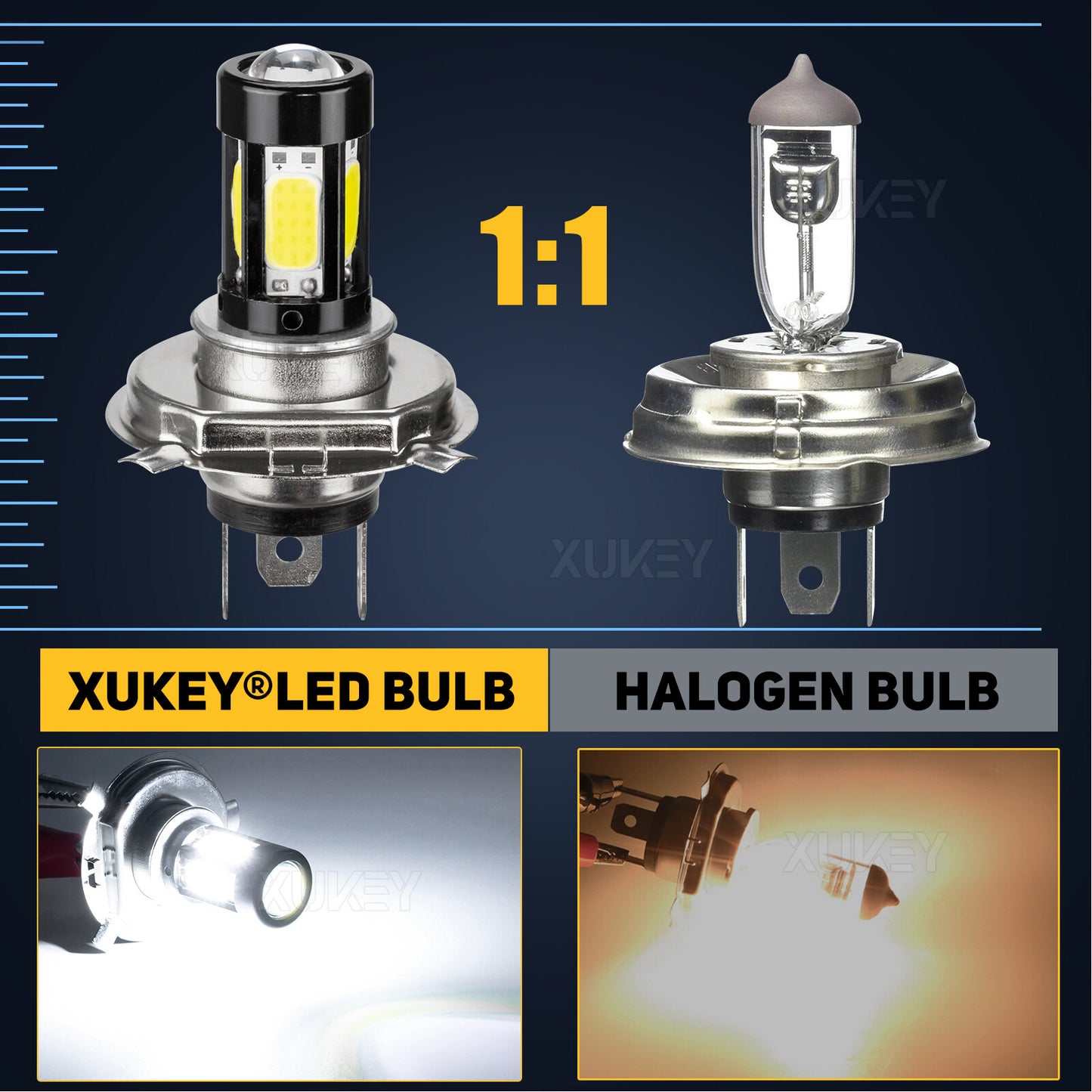 Motorcycle H4 HS1 LED Bulb 6000K White Headlight LED Hi-Lo Beam Light Lamp Bulbs