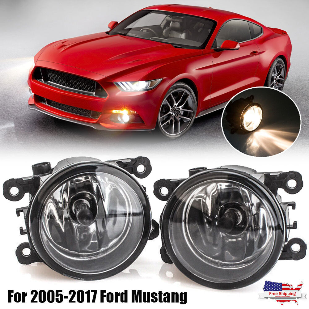 Pair For 2005-2017 for Ford for Mustang Fog Light Driving Lamp w/Light Bulbs Clear-Lens