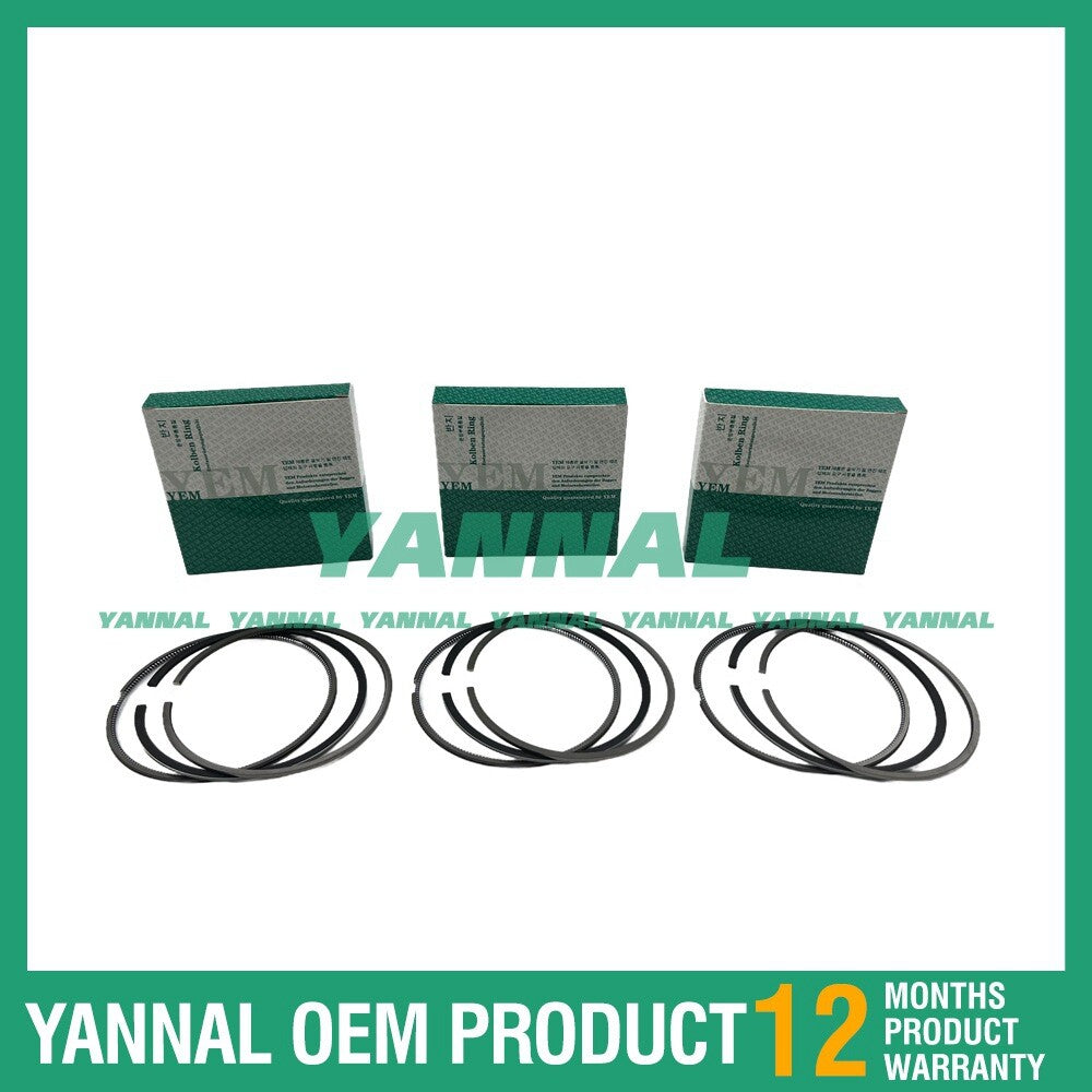 3-piece STD piston ring set for Yanmar 3T75U excavator engine parts.