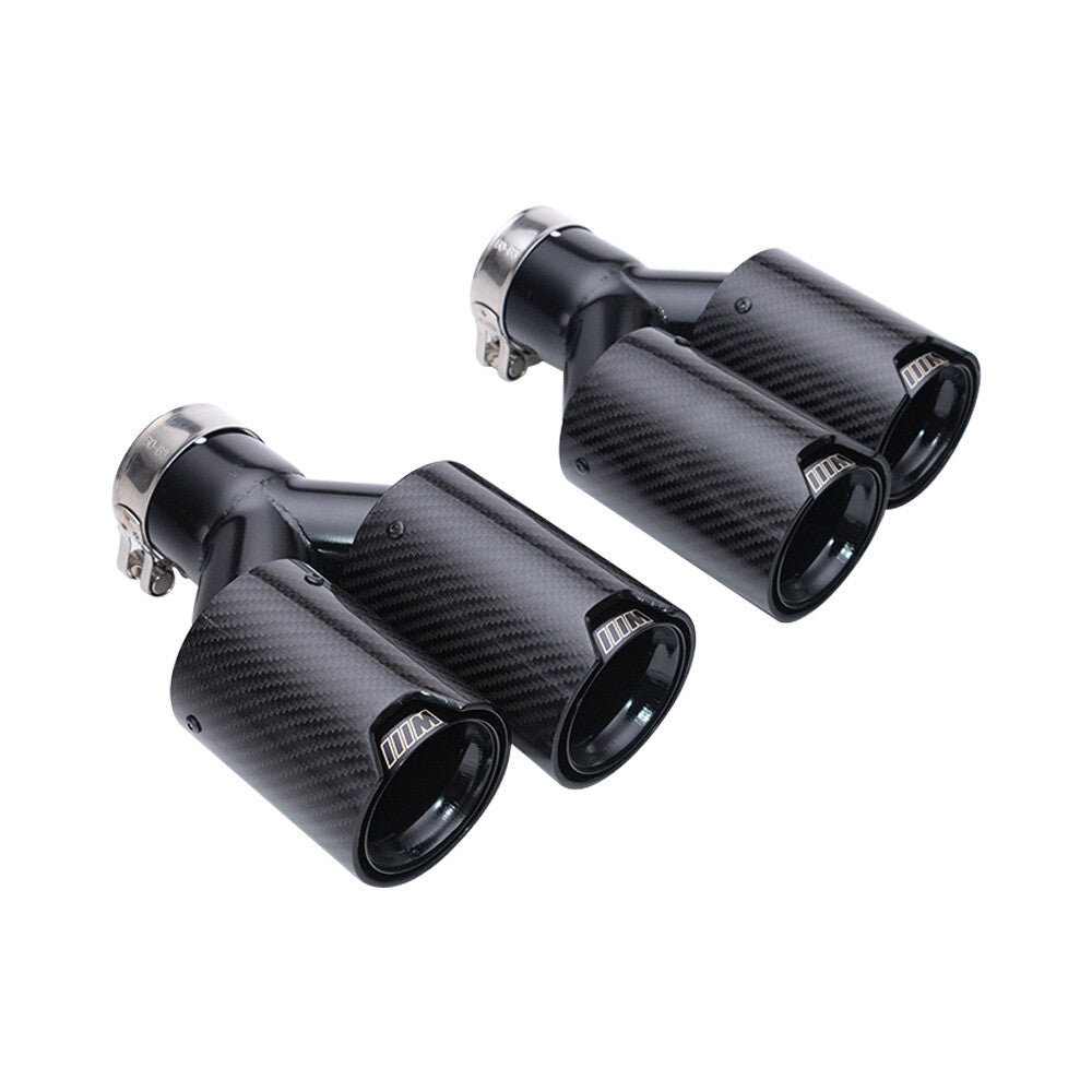 2PCS 63mm In 89mm Out Carbon Fiber Car Exhaust Pipe Dual End Tip for BMW Y Style
