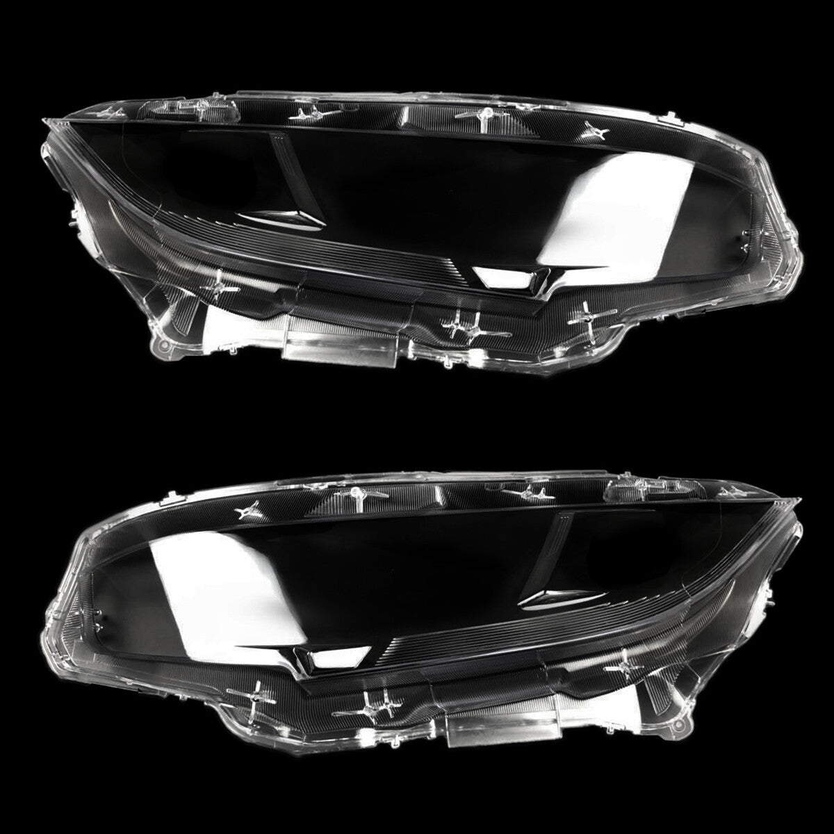 A pair of halogen headlight lens covers for Honda for Civic 2016, 2017, and 2018 models.